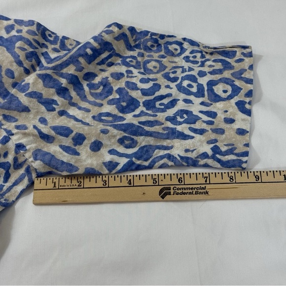 Elegant Blue and White Women's Linen Short Sleeve Dress - Picture 10 of 10